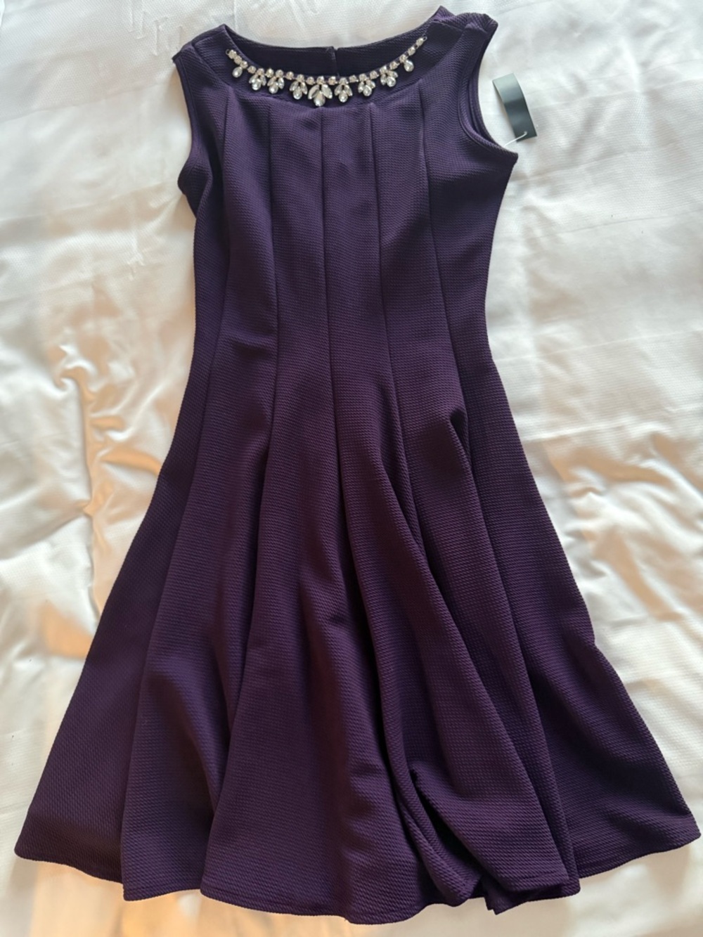 Haani Deep Purple Sleeveless Midi Dress with Jeweled Collar